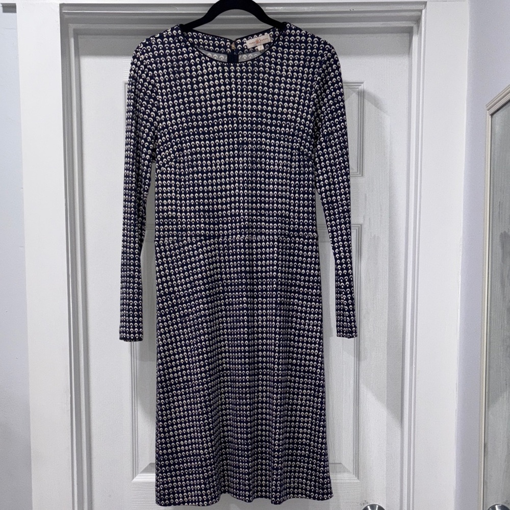 Tory Burch Blue and White Long Sleeve 100% Silk  Dress
